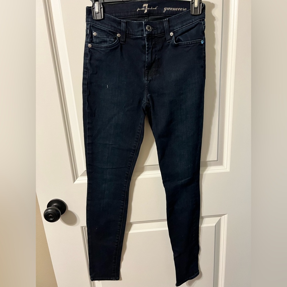 7 For All Mankind Dark Blue Skinny Jeans 25 VGUC W 13” inseam 28”